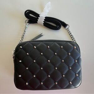 NEW REBECCA MINKOFF Small Diamond Quilted Studded Top Zip Crossbody Bag Purse
